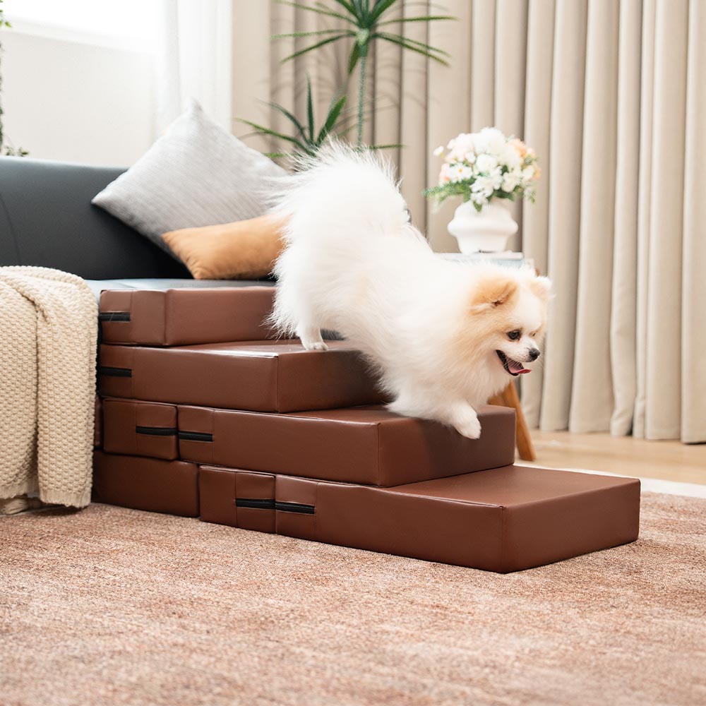 Dog Stairs for Bed & Sofa – Waterproof Washable PU Leather Modular Multi-Level Pet Steps