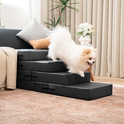Dog Stairs for Bed & Sofa – Waterproof Washable PU Leather Modular Multi-Level Pet Steps