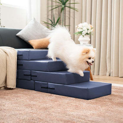 Dog Stairs for Bed & Sofa – Waterproof Washable PU Leather Modular Multi-Level Pet Steps