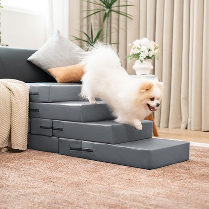 Dog Stairs for Bed & Sofa – Waterproof Washable PU Leather Modular Multi-Level Pet Steps