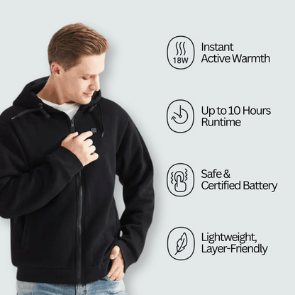 Heated Hoodie Zip Pro for Men – 5 Heat Zones, 3 Levels, 10h Battery