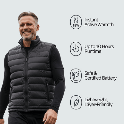 Heated Gilet Pro for Men – 6 Heat Zones, 3 Levels, 10h Battery