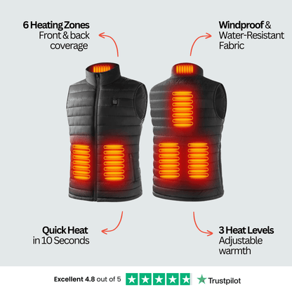 Heated Gilet Pro for Men – 6 Heat Zones, 3 Levels, 10h Battery