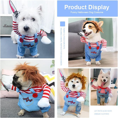 Dog Halloween Costume – Funny Pet Cosplay Outfit with Wig – Party & Holiday Dress Up for Dogs