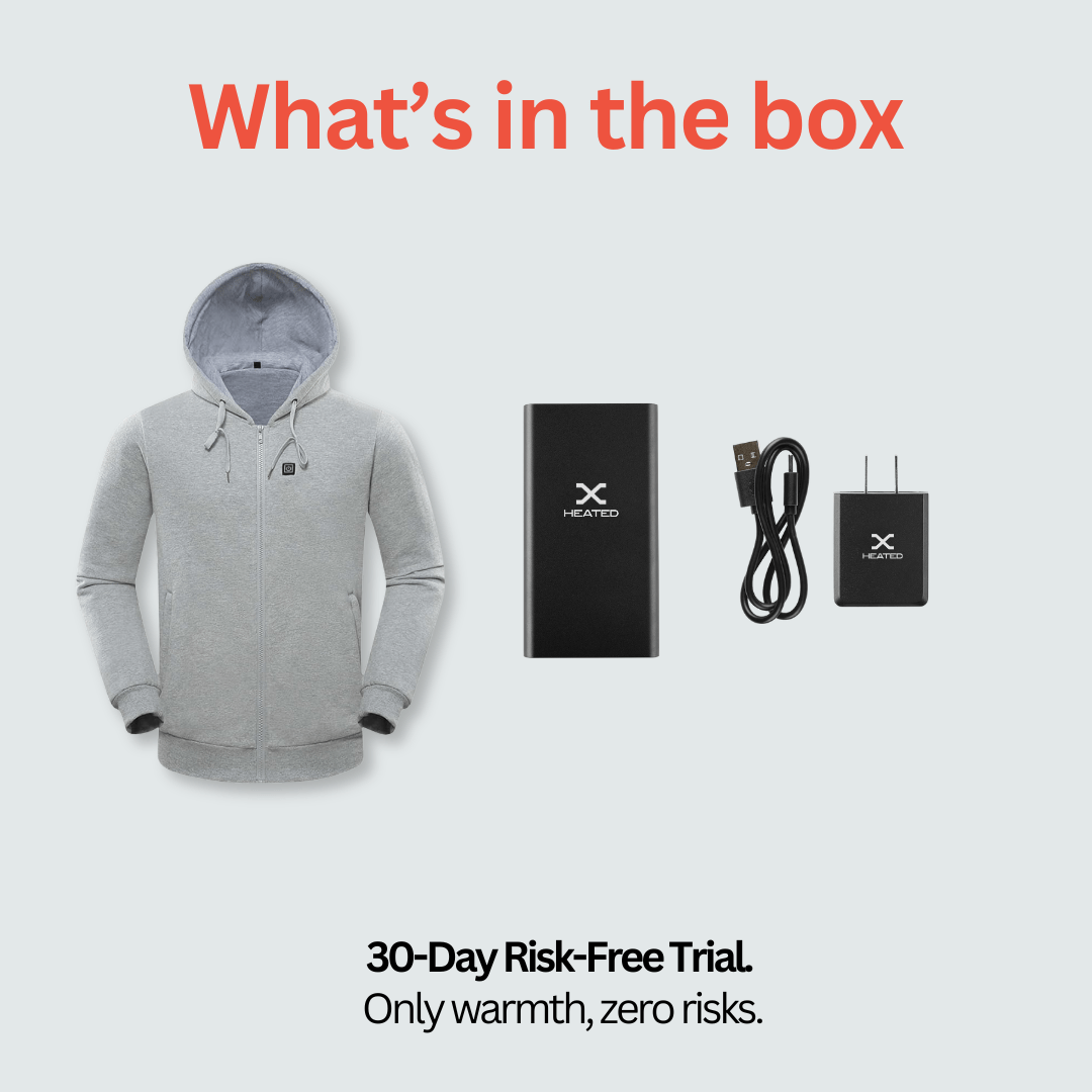 Heated Hoodie Zip Pro for Men – 5 Heat Zones, 3 Levels, 10h Battery