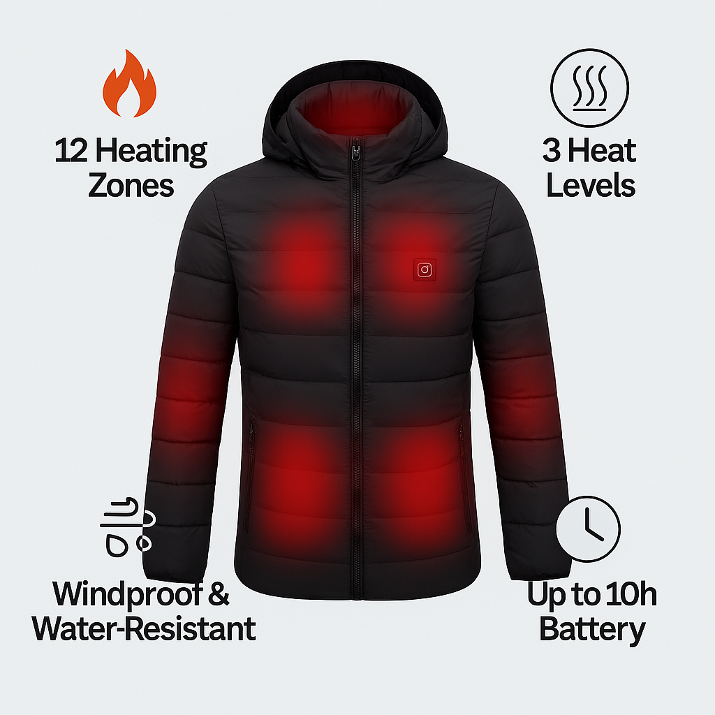 Heated Jacket Pro for Men – 12 Zones, 3 Heat Levels, 10h Battery