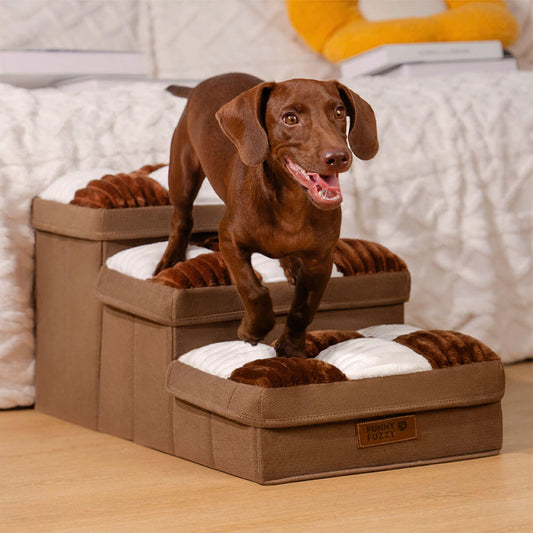 Dog Stairs for Bed & Sofa – Handcrafted Foldable Plaid Pet Steps with Storage, Non-Slip Design