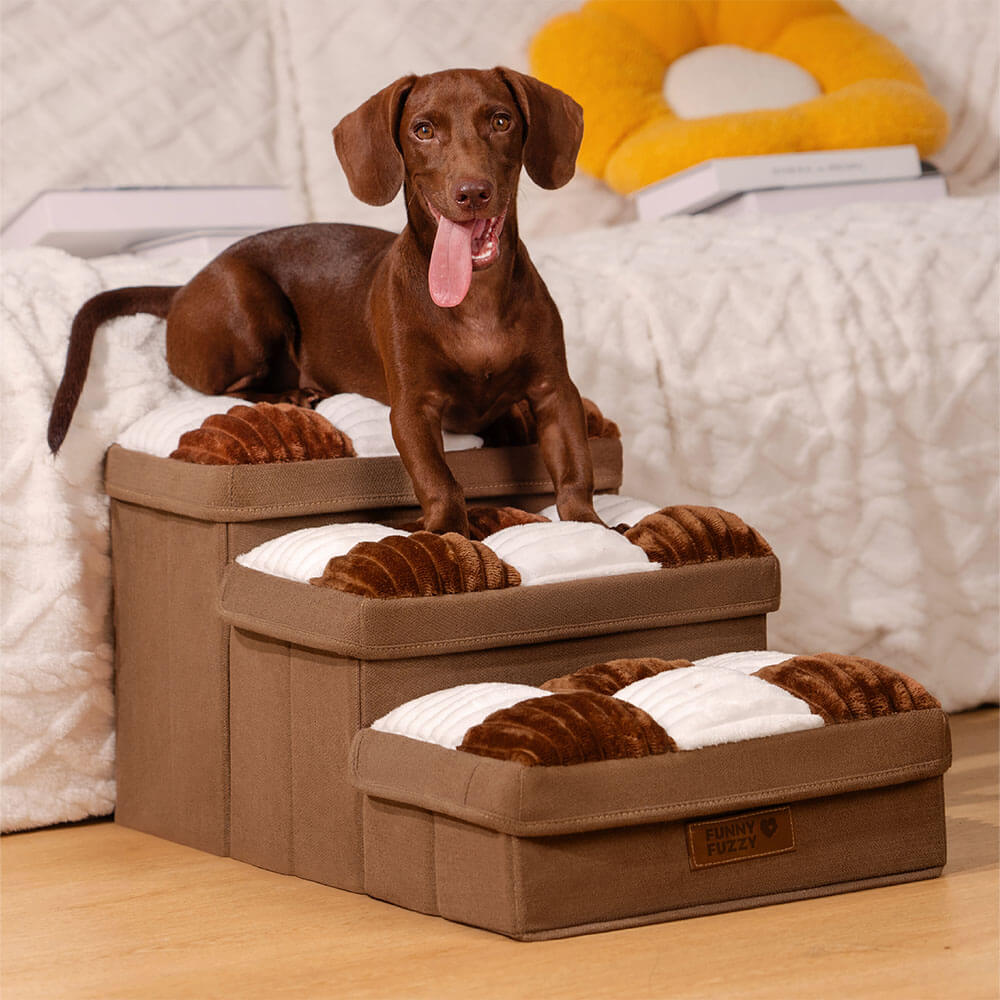 Dog Stairs for Bed & Sofa – Handcrafted Foldable Plaid Pet Steps with Storage, Non-Slip Design