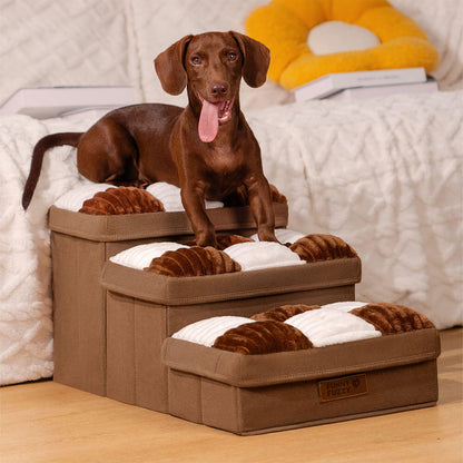 Dog Stairs for Bed & Sofa – Handcrafted Foldable Plaid Pet Steps with Storage, Non-Slip Design