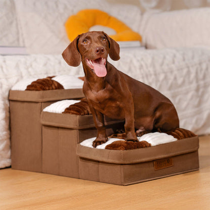 Dog Stairs for Bed & Sofa – Handcrafted Foldable Plaid Pet Steps with Storage, Non-Slip Design