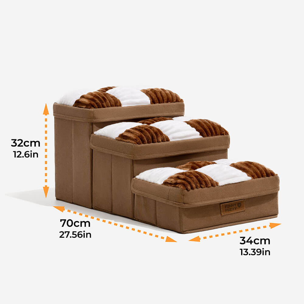 Dog Stairs for Bed & Sofa – Handcrafted Foldable Plaid Pet Steps with Storage, Non-Slip Design