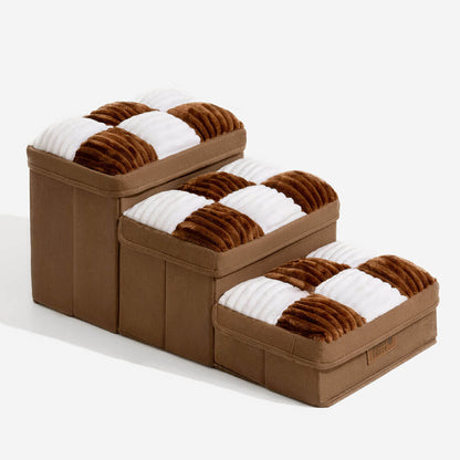 Dog Stairs for Bed & Sofa – Handcrafted Foldable Plaid Pet Steps with Storage, Non-Slip Design