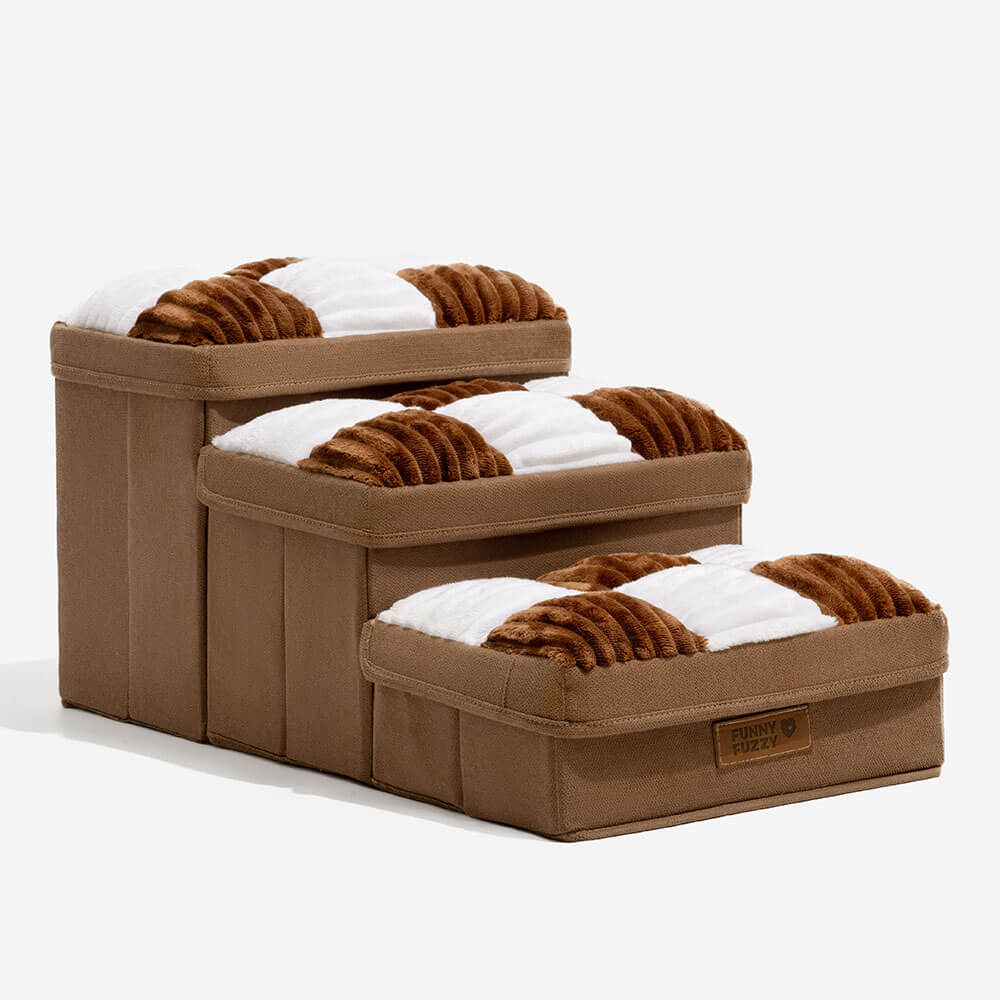Dog Stairs for Bed & Sofa – Handcrafted Foldable Plaid Pet Steps with Storage, Non-Slip Design