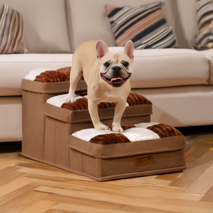 Dog Stairs for Bed & Sofa – Handcrafted Foldable Plaid Pet Steps with Storage, Non-Slip Design