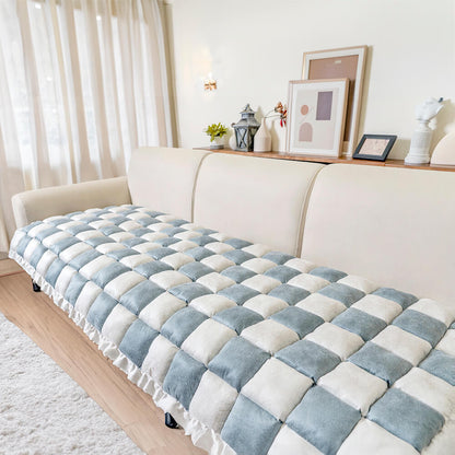 Dog Blanket for Couch – Cream Plaid Fuzzy Chenille Sofa Protector & Washable Pet Mat