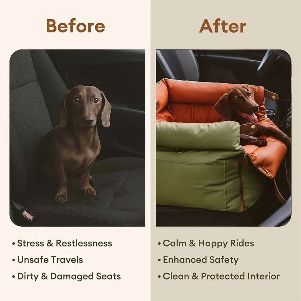 Deluxe Faux Leather Dog Car Seat Booster Bed - Urban Voyager