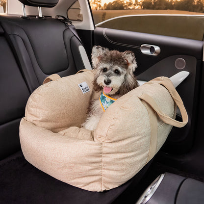 Dog Car Seat Bed – First Class Booster with Safety Belt, Washable Cushion & Travel Carrier
