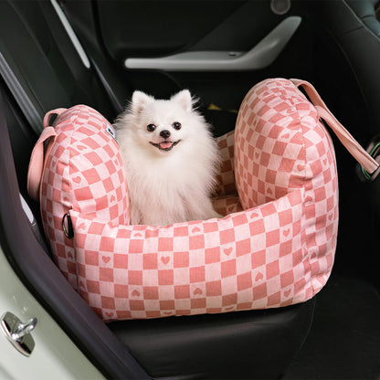 Dog Car Seat Bed – First Class Booster with Safety Belt, Washable Cushion & Travel Carrier