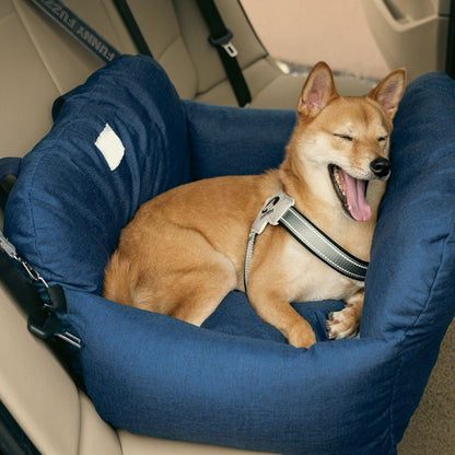 Dog Car Seat Bed – First Class Booster with Safety Belt, Washable Cushion & Travel Carrier