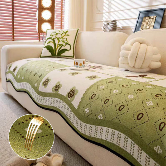 Scratch Resistant Couch Cover – Chenille Washable Non-Slip Sofa Protector, Pastoral Style Design