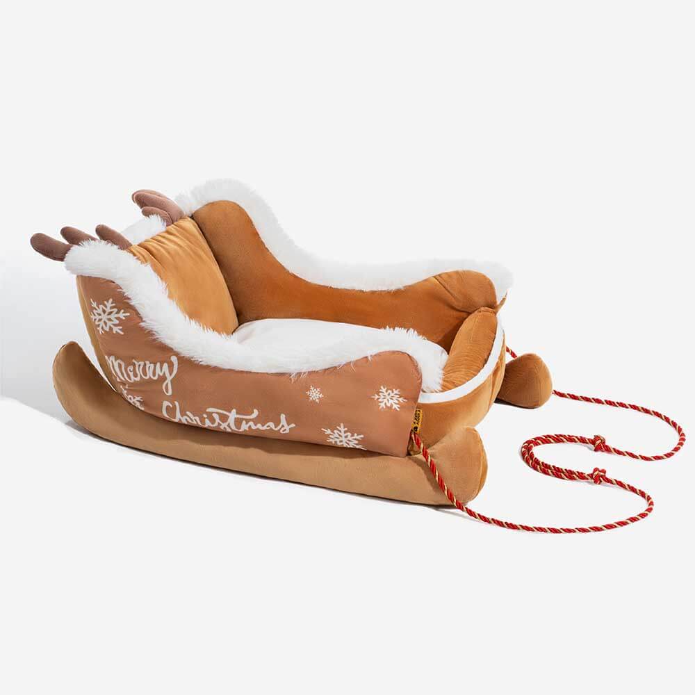 Festive Plush Cosy Dog Bed - Christmas Sleigh