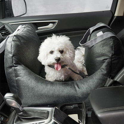 Dog Car Seat Bed – First Class Booster with Safety Belt, Washable Cushion & Travel Carrier