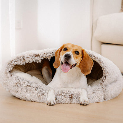 Calming Plush Semi-Enclosed Dog Bed – Cozy Pita Nest for Small & Medium Pets