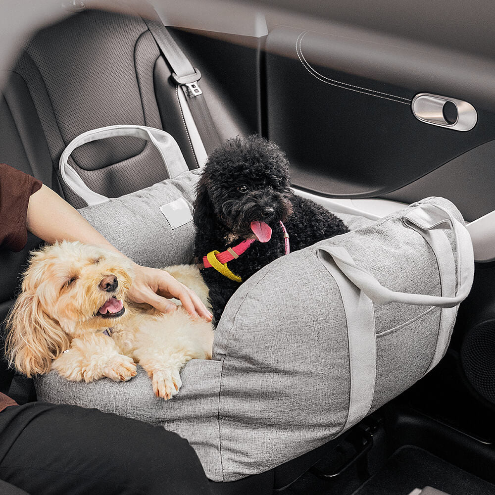 Dog Car Seat Bed – First Class Booster with Safety Belt, Washable Cushion & Travel Carrier