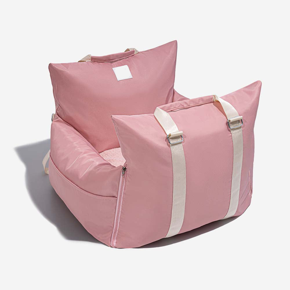 Dog Car Seat Bed – First Class Booster with Safety Belt, Washable Cushion & Travel Carrier