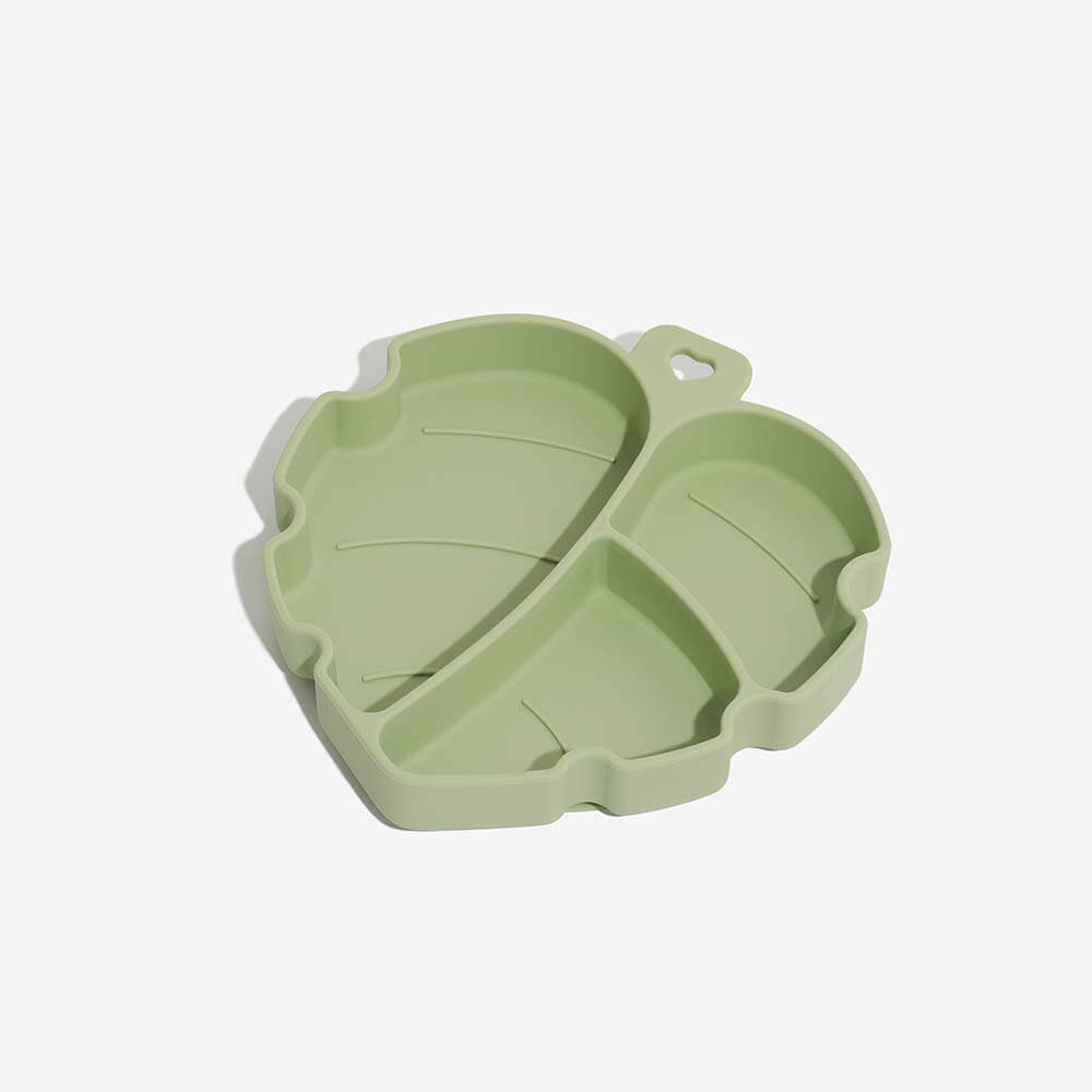 Leaf Suction Pet Bowl – Non-Slip Silicone, 3 Compartments