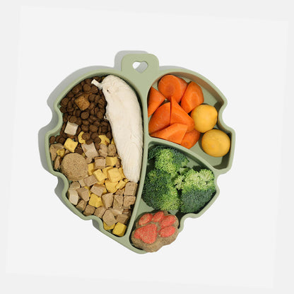 Leaf Suction Pet Bowl – Non-Slip Silicone, 3 Compartments