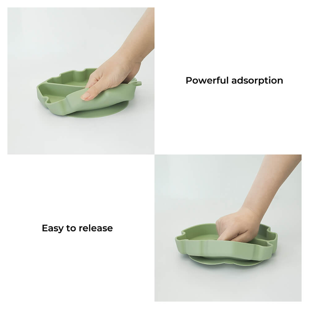 Leaf Suction Pet Bowl – Non-Slip Silicone, 3 Compartments