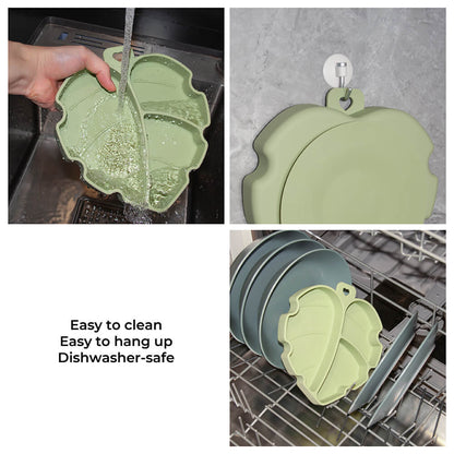 Leaf Suction Pet Bowl – Non-Slip Silicone, 3 Compartments