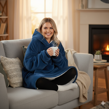 Wearable Blanket Hoodie – Lapis Blue | Small & Medium, Cosy Fleece, Oversized Comfort, Machine Washable