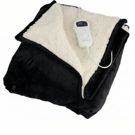 Rediffusion Cosy Snug Black Luxury Heated Throw – 10 Heat Settings, Timer, Fast Heat-Up, Washable Fleece