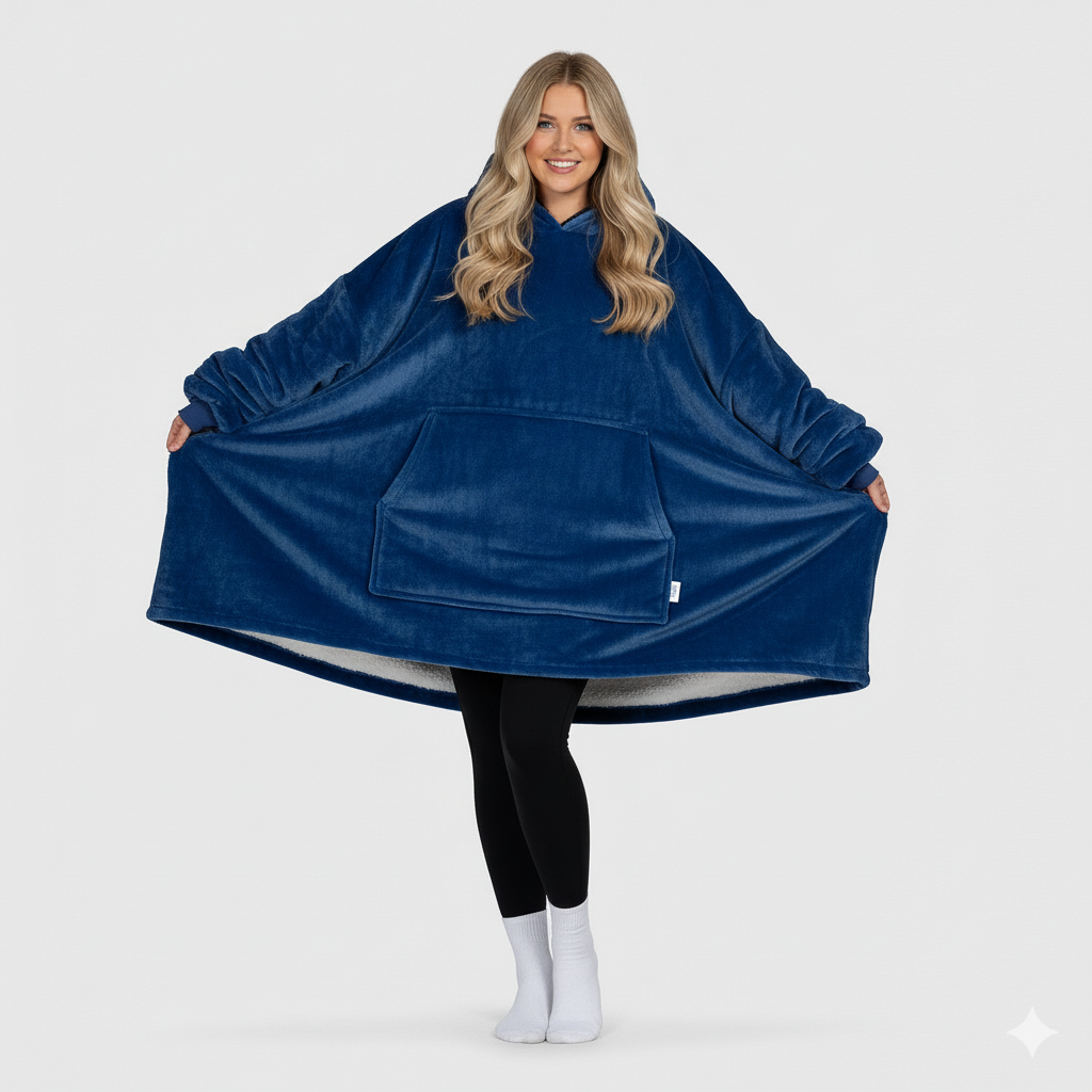 Wearable Blanket Hoodie – Lapis Blue | Small & Medium, Cosy Fleece, Oversized Comfort, Machine Washable