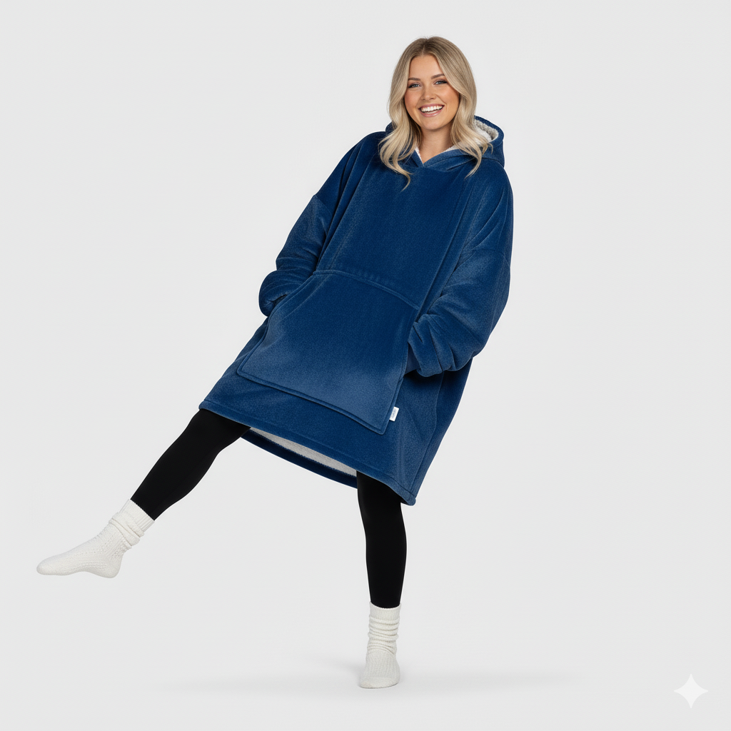 Wearable Blanket Hoodie – Lapis Blue | Small & Medium, Cosy Fleece, Oversized Comfort, Machine Washable