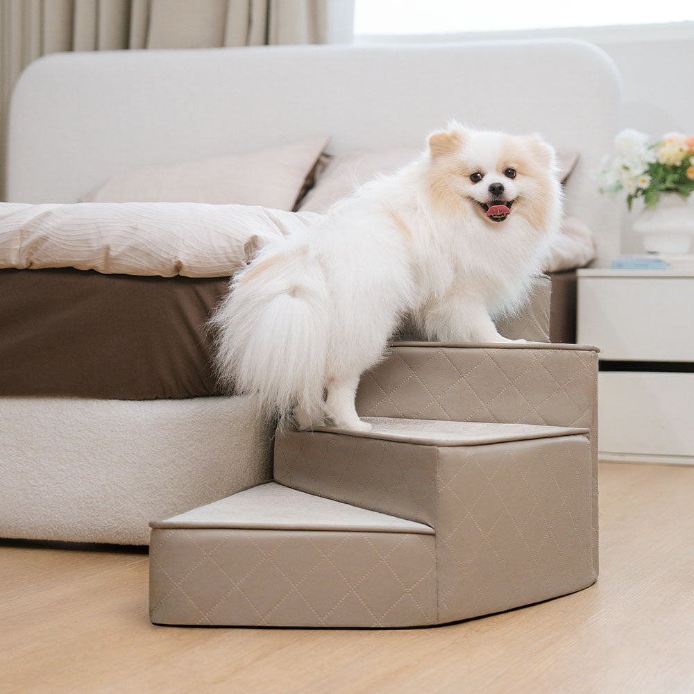 Dog Stairs for Bed & Sofa – Luxe Faux Leather Spiral Pet Steps, Water-Repellent & Washable (StepEase)