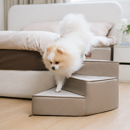 Dog Stairs for Bed & Sofa – Luxe Faux Leather Spiral Pet Steps, Water-Repellent & Washable (StepEase)