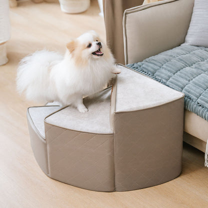 Dog Stairs for Bed & Sofa – Luxe Faux Leather Spiral Pet Steps, Water-Repellent & Washable (StepEase)
