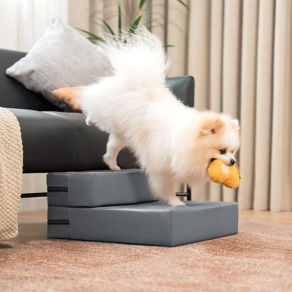 Dog Stairs for Bed & Sofa – Waterproof Washable PU Leather Modular Multi-Level Pet Steps