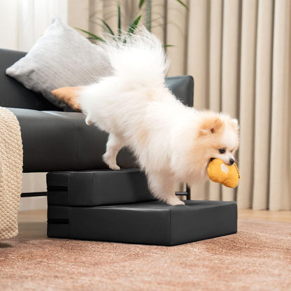 Dog Stairs for Bed & Sofa – Waterproof Washable PU Leather Modular Multi-Level Pet Steps