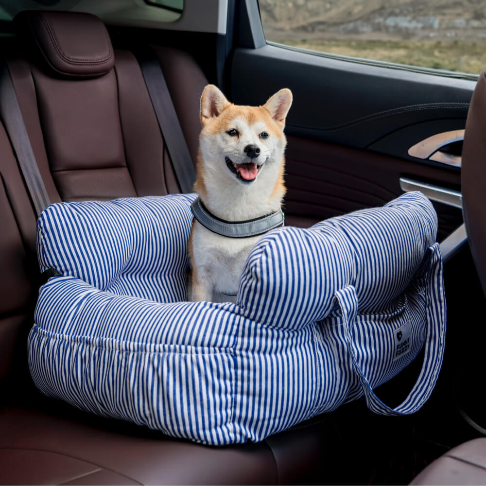 Dog Car Seat Bed – First Class Booster with Safety Belt, Washable Cushion & Travel Carrier