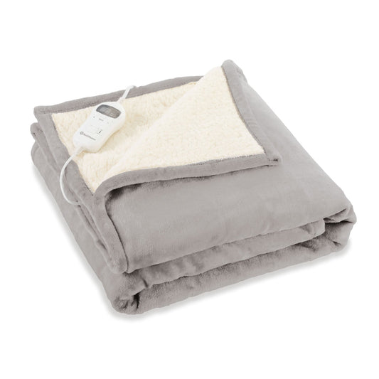 Rediffusion Cosy Snug Grey Luxury Heated Throw – 10 Heat Settings, 1–10h Timer, Fast Heat-Up, Washable Fleece