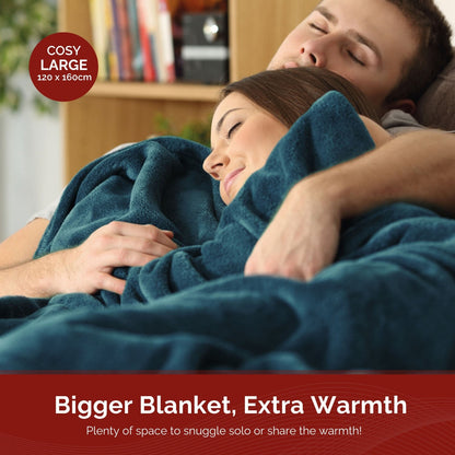 Rediffusion Cosy Snug Teal Luxury Heated Throw – 10 Heat Settings, 1–10h Timer, Fast Heat-Up, Washable Fleece