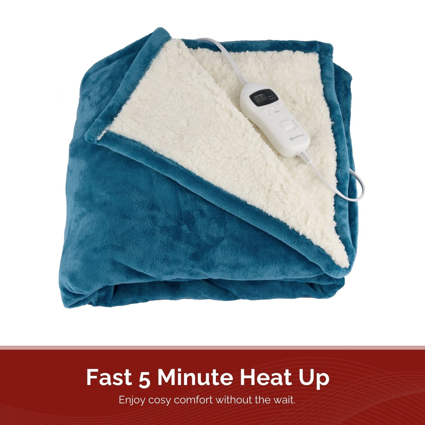 Rediffusion Cosy Snug Teal Luxury Heated Throw – 10 Heat Settings, 1–10h Timer, Fast Heat-Up, Washable Fleece