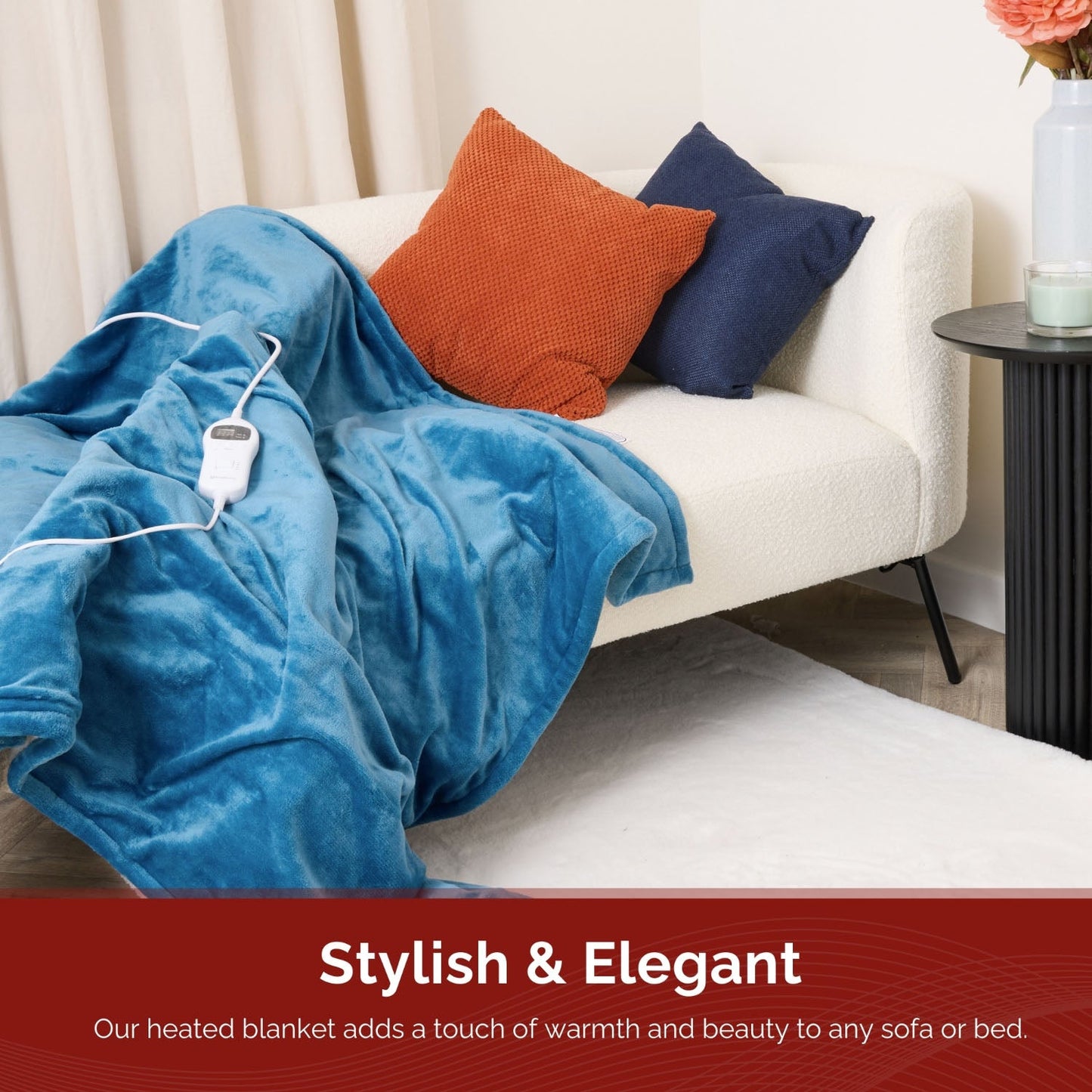 Rediffusion Cosy Snug Teal Luxury Heated Throw – 10 Heat Settings, 1–10h Timer, Fast Heat-Up, Washable Fleece