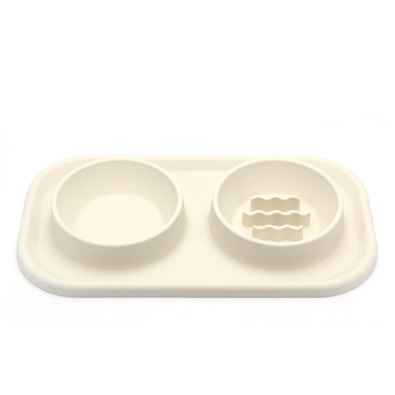 Dual-Bowl Dog Slow Feeder – Silicone, Non-Slip, Stainless