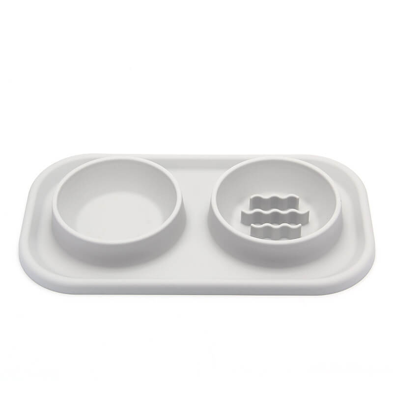 Dual-Bowl Dog Slow Feeder – Silicone, Non-Slip, Stainless