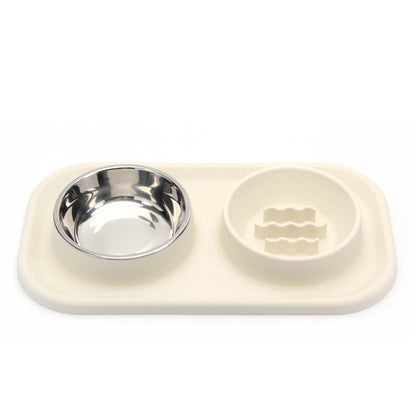 Dual-Bowl Dog Slow Feeder – Silicone, Non-Slip, Stainless